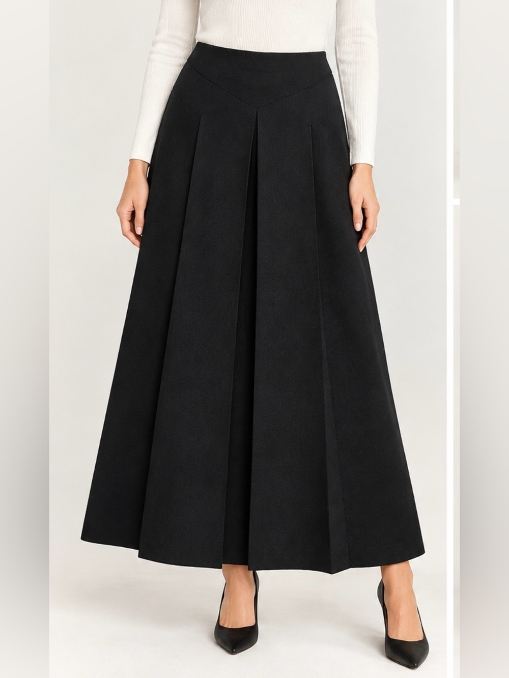 Raggi VTG 100% Wool Black Pleated Midi Skirt Made in USA Size 10